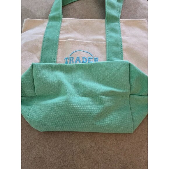 Trader Joes Mini Canvas Tote Bag Pastel Green - Picture 4 of 5